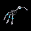 Dreamcatcher Net Rhinestone Dangle Belly Button Ring Body Piercing Blue