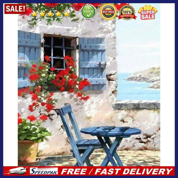 Seaside Garden Frameless Picture Oil Paint By Numbers Hand Painted Picture Kit