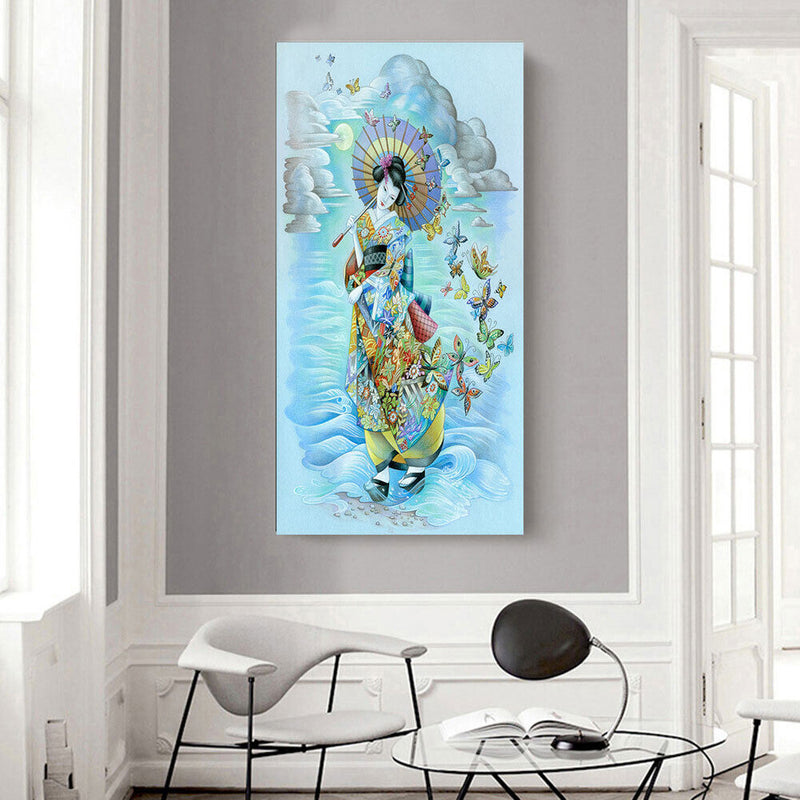 Japanese Girl Oil Paint By Numbers Kits DIY Handpainted on Canvas Wall Art