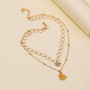 Korean Hollow Circle Choker Women Double Layer Bee Pendant Necklace Jewelry Gift