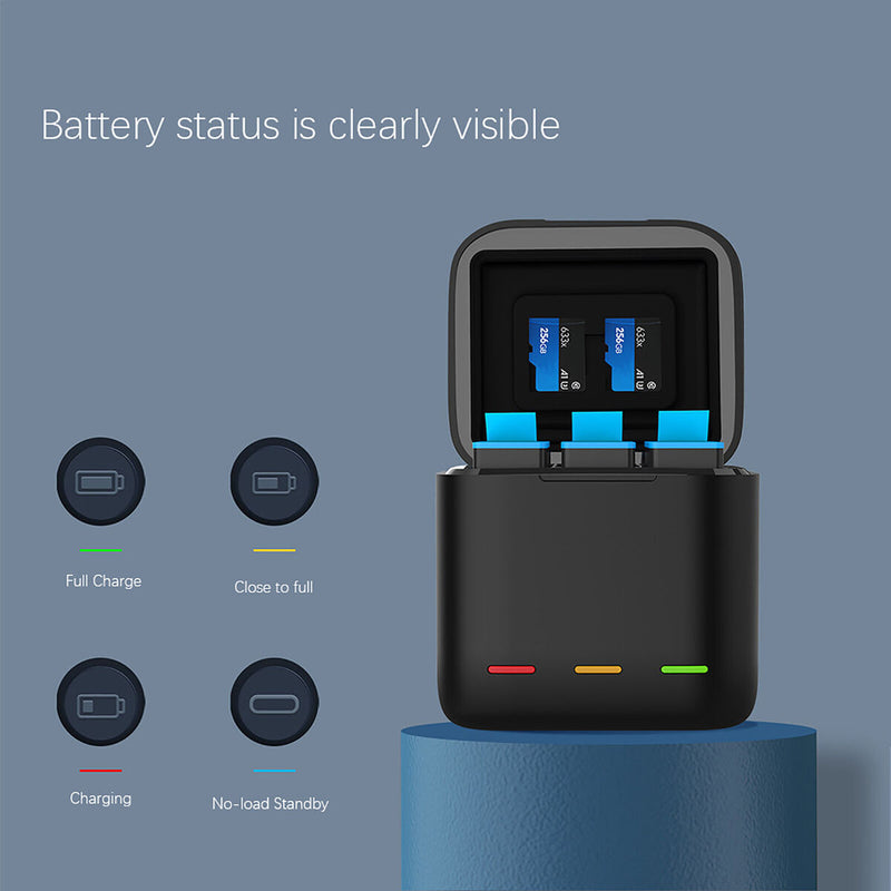 3 in 1 Charging Set Storage Battery Charger Charging Box for GoPro Hero 9 Action