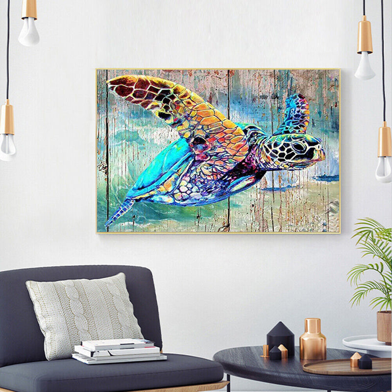 round diamond painting of sea turtle underwater animal