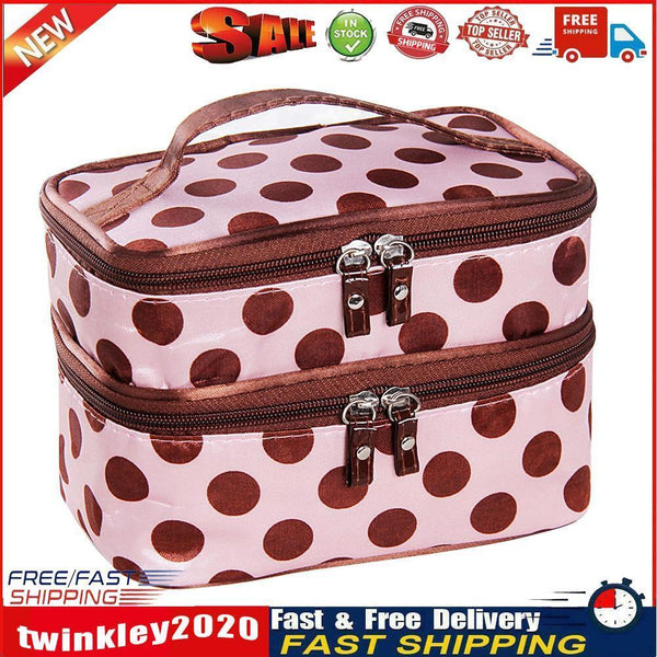 Portable Dual Layer Cosmetic Case Dot Beauty Makeup Toiletry Bag Organizer Newly