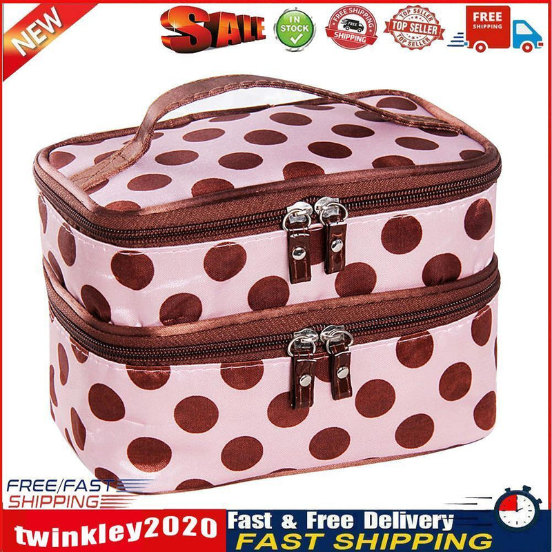 Portable Dual Layer Cosmetic Case Dot Beauty Makeup Toiletry Bag Organizer Newly