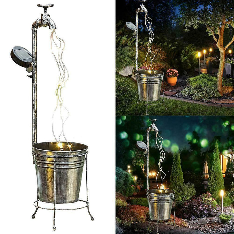 Solar Garden Yard Stake WATER FAUCET PLANTER Fairy Art De Outdoor Light I2U7