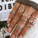 9pcs European Hollow Heart-Shape Simple Knuckle Ring for Women Valentine Jewelry