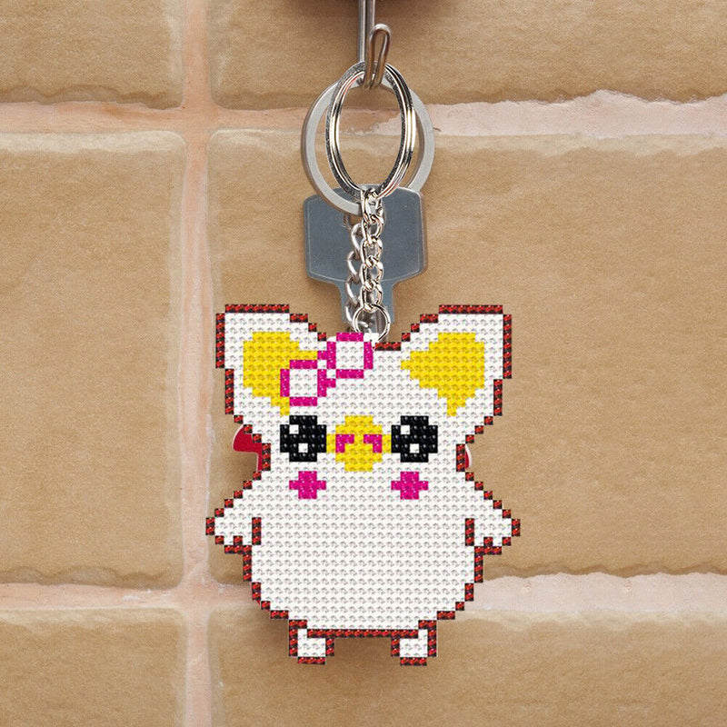 Artwork Stamped Needlework DIY Bead Cross Stitch Craft Keychain Cartoon Pig K