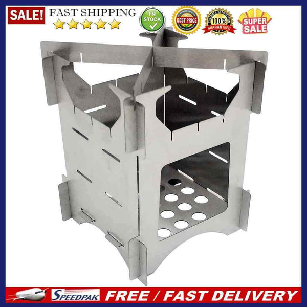 Outdoor Ultralight Stainless Steel Folding Wood Stove for Cooking Picnic Hu