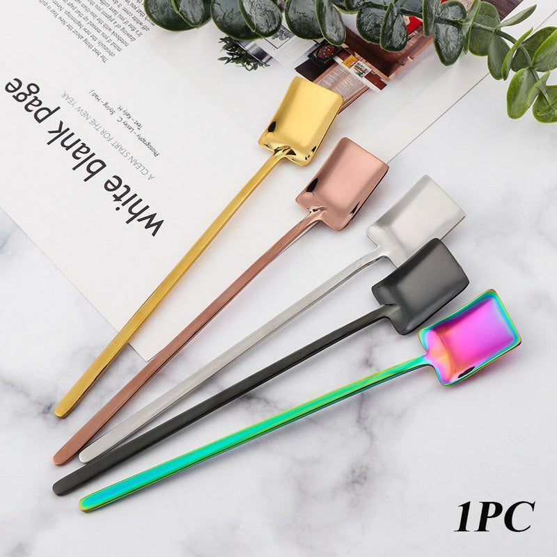 Dessert Milk Tea Stainless Steel Stirring Scoop Square Shovel Coffee Spoon