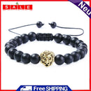 Dakishin Unisex Lion Head Charm Bead Bracelet Adjustable Strand Bracelet (Frost