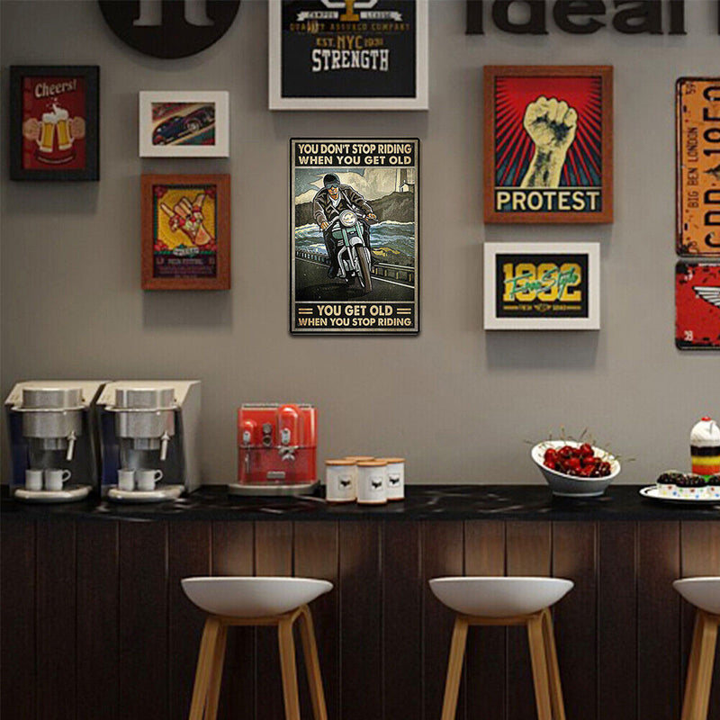 Riding Motorcycle Retro Metal Plate Tin Sign Plaque Poster for Bar Club