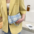 Plaid Print Soft Underarm Bag Cloth Handbags Women Shoulder Pouch (Blue)