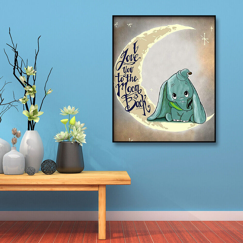 Baby Elephant on the Moon 5D DIY Full Square Diamond Painting Cartoon Mosaic Kit
