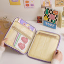 Girl Cartoon PU Checkerboard Pattern Tablet Case Zipper Clutch (Purple) Newly