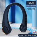 Summer Mute Leafless Air Cooling Hanging Neck Fan for Sports Travel (Blue)