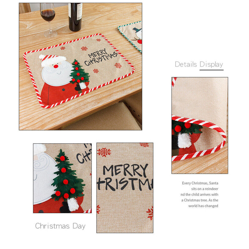 Christmas Placemat Tableware Cartoon Embroidery Pad Heat Insulation Meals Mats