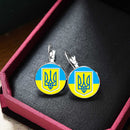 Trendy Ukrainian National Flag Earrings Women Round Glass Hook Dangle (5)