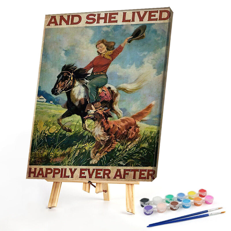 #A Retro Riding Girl Poster Oil Paint By Numbers DIY Frameless Drawing Picture