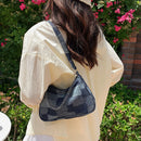 Retro Ladies Contrast Color Grid Underarm Bag Women Casual Chain Small Handbags