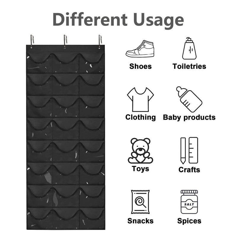 Hat Rack 24 Pocket Over-The-Door Cap Organizer for Baseball Cap (Black) Newly