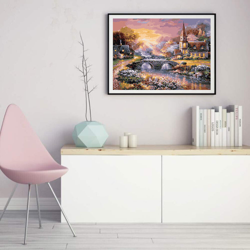Sunset Village 50x40cm Oil Paint By Numbers DIY Painting