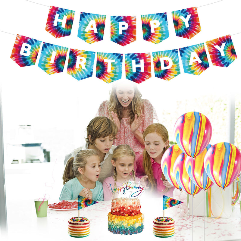 Birthday Party Decorations Set 31pcs Tie Dye Happy Birthday Supplies Banner