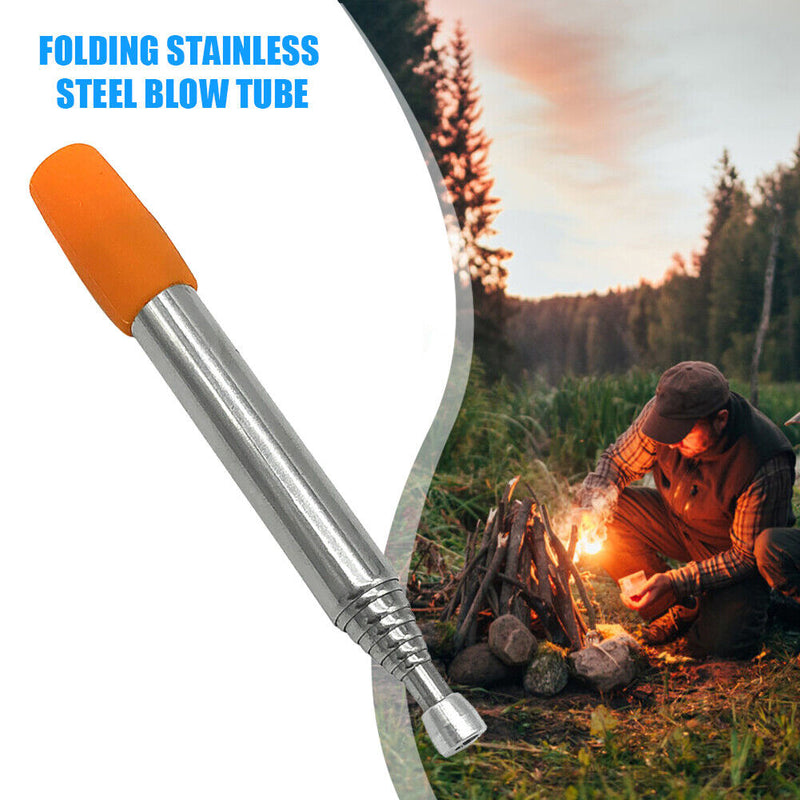 Retractable Blow Fire Tube Mouth Blowpipe for Outdoor Beach Camping Cooking T