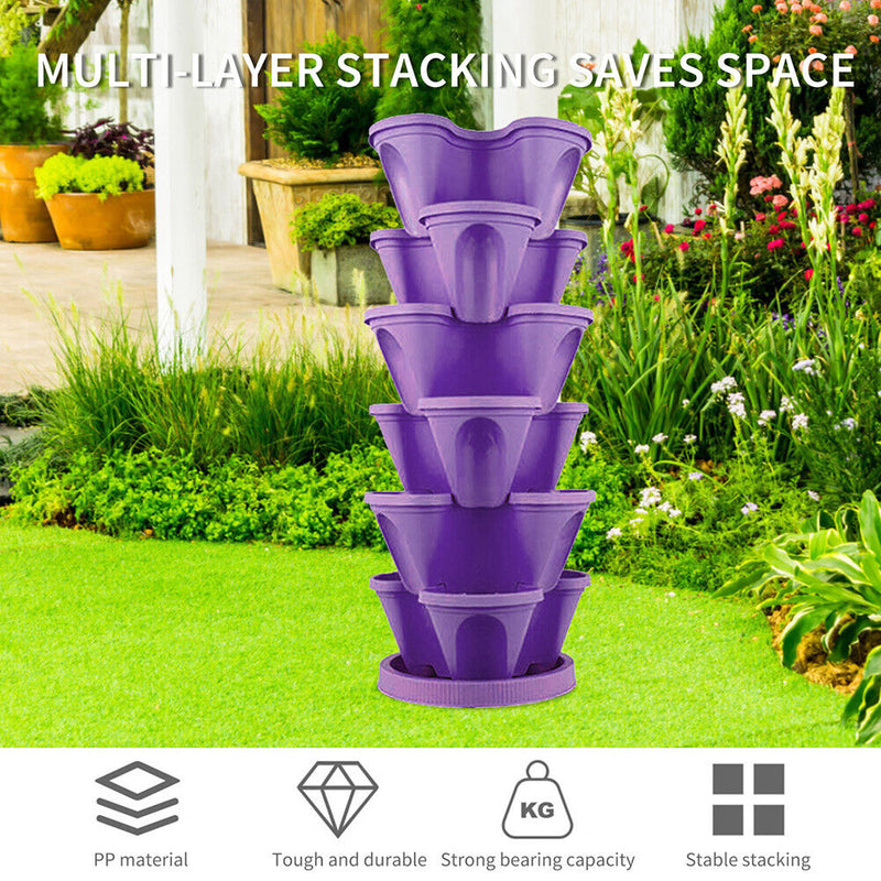 Strawberry Planter Pot Stackable Flowerpots Plants Seedling Holder (Purple)