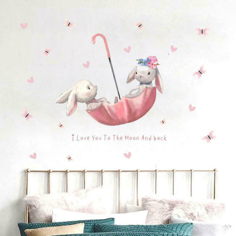 Cute Grey Bunny Ballet Rabbit Wall Stickers For Kids Nursery Room W9S8 Baby U9Y1
