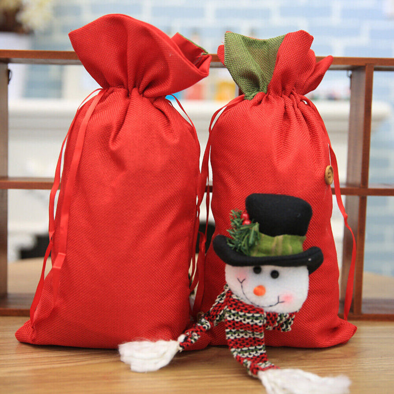 Christmas Bell Candy Gift Drawstring Pocket Children Santa Deer Snowman Bags