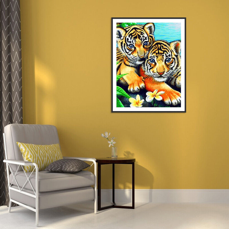 5D DIY Diamond Painting Two Tiger Kits Full Round Drill Wall Rhinestone Decor