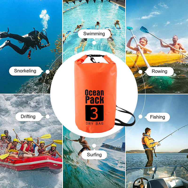 Waterproof Dry Bag Pack Sack Swimming Kayaking River Trekking (3L Orange) Newly