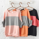 Fashion Casual Women Summer T-shirts Bat Sleeves Loose Tops (Black)(L)