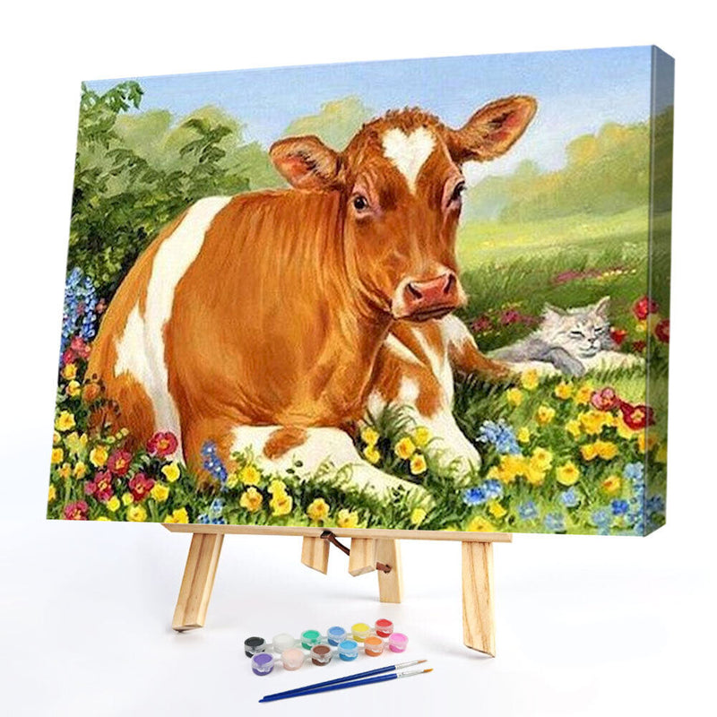 Cow on Grass Oil Paint By Numbers Kits DIY Handpainted on Canvas Wall Pictures