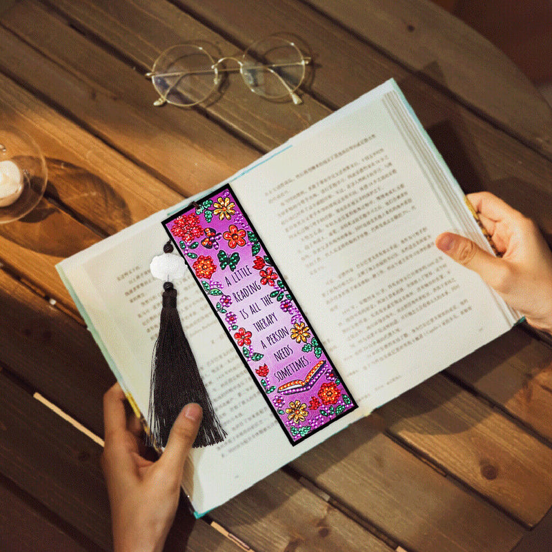 Leather Tassel Flowers Letter DIY Special Shaped Diamond Painting Bookmark Tab