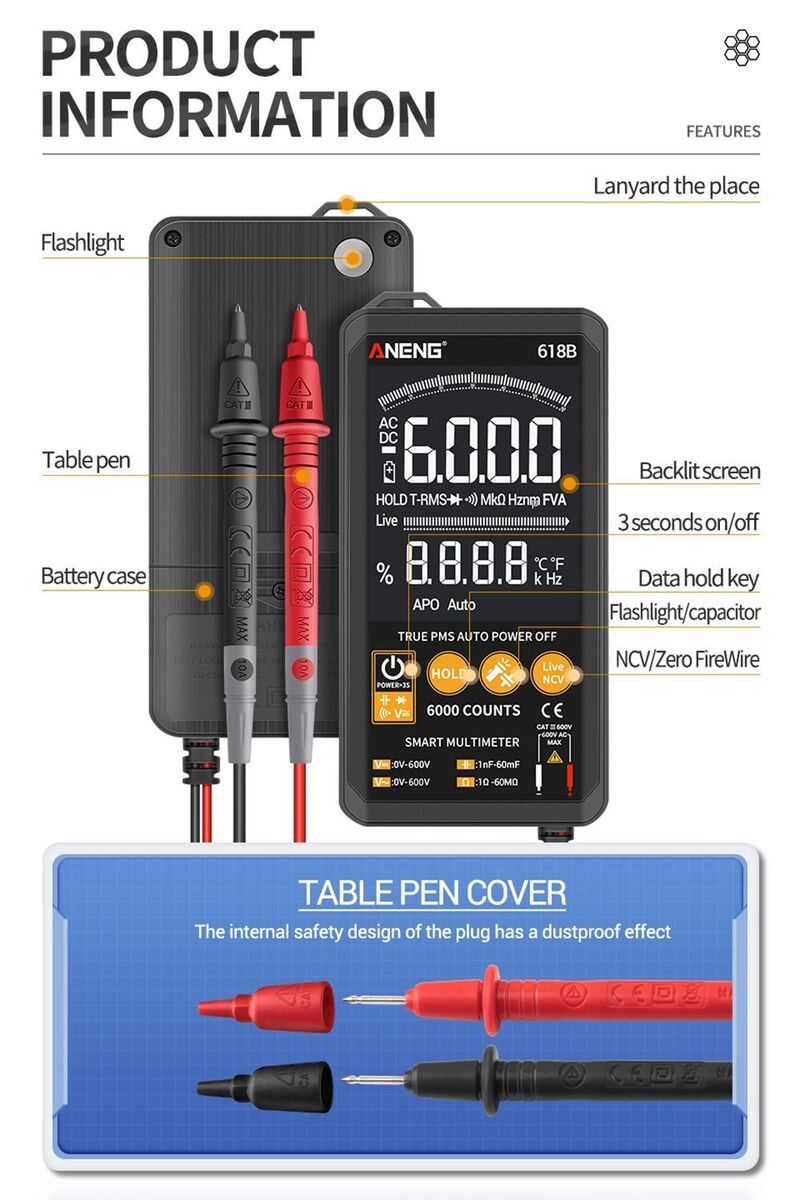 Digital Profesional Meter Digital Multimeter 6000 Counts Smart Touch Multimeter