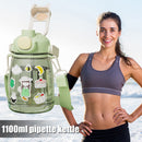 1100ml Straw Big Belly Water Cup Drinking Water Bottle w/ Stickers (Green) Newly