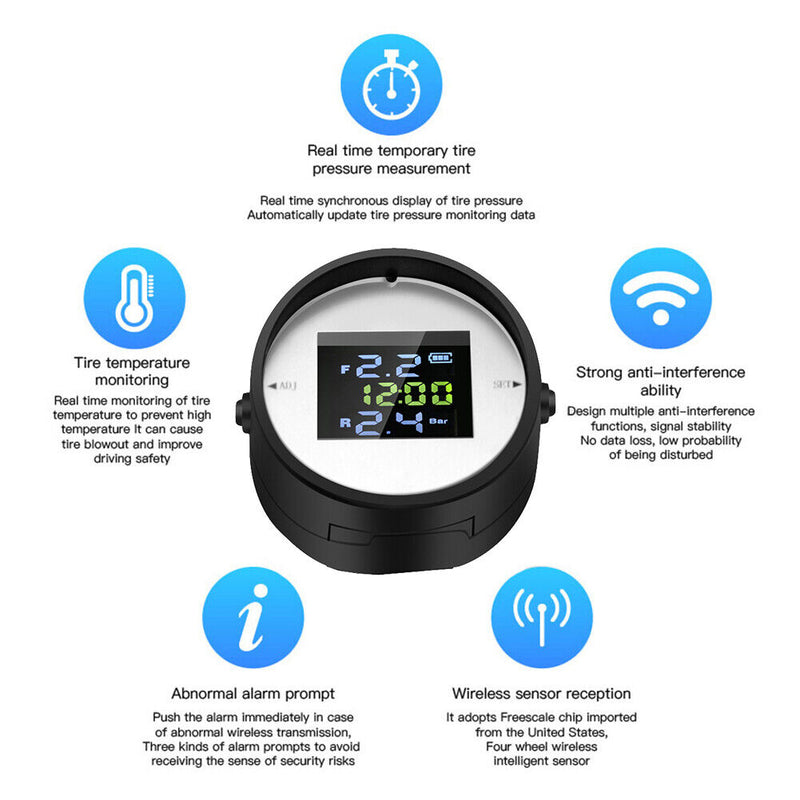 Motorcycle TPMS Motorbike Tire Pressure Monitor with 2 External Sensors