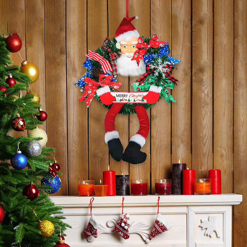 Merry Christmas Santa Claus Front Door Wreath Wall Hanging Pendant Garland