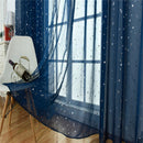 Star Print Tulle Curtains Window Drapes Sheer Purdah for Home(Dark Blue)