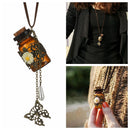 Cord Glass Flask Pendant Wishing Bottle Necklace Carved Flower Sweater Chain