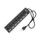 7 Ports LED USB 2.0 Adapter Hub 480Mbps High Speed Power ON/OFF USB Splitter