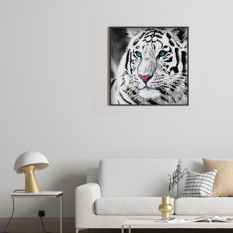 5D DIY Round Drill Diamond Painting White Tiger Kit Rhinestone Drawing Ornaments