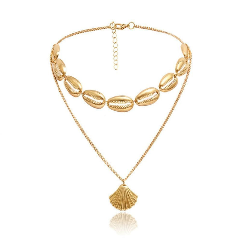 Women Bohemian Beach Jewelry Cowry Seashell Pendant Multilayer Shell Necklace