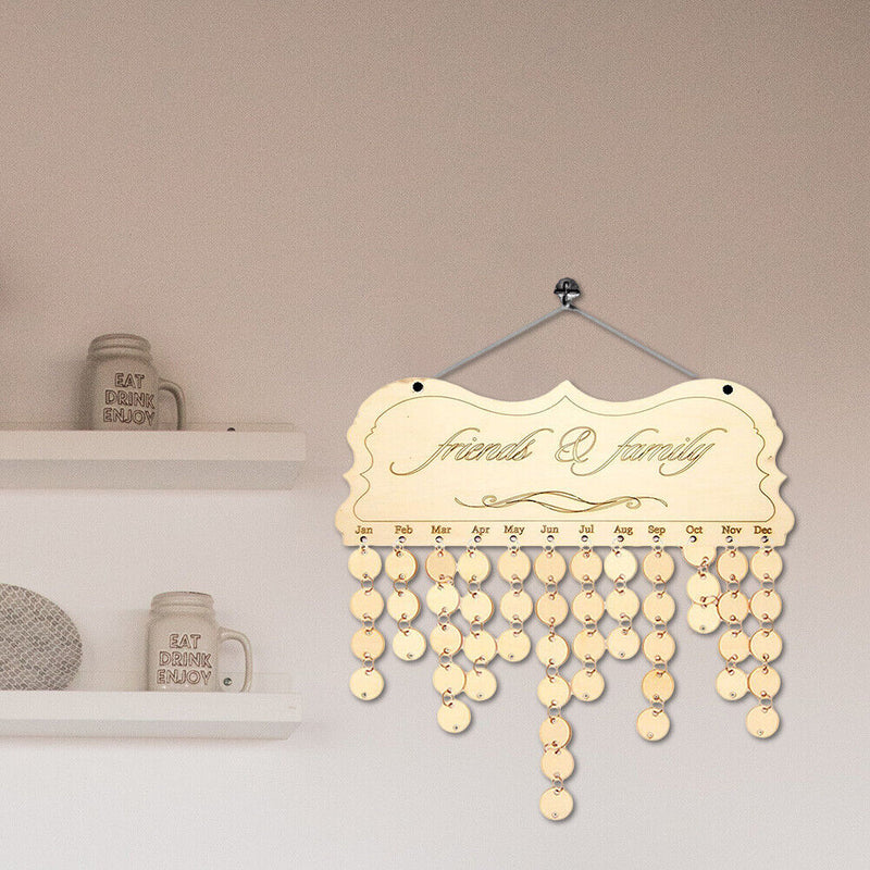 Wooden Reminder Calendar Birthday Tracker DIY Wall Hanging Board Sign