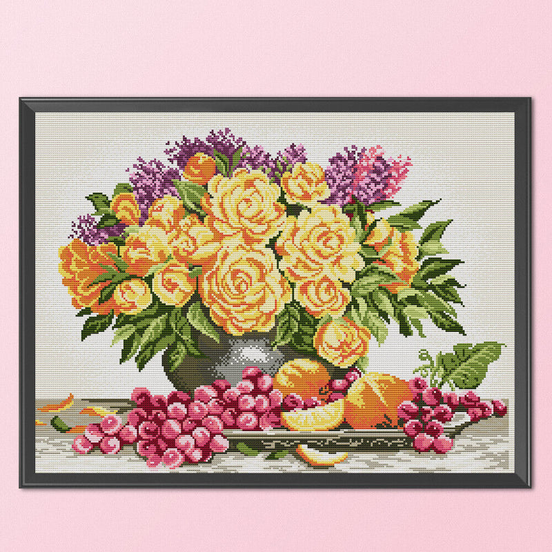 14CT Full Cross Stitch Gorgeous Vase Stamped DIY Embroidery Kits Handmade Crafts