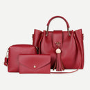 3pcs/set Lady Fashion Shoulder Handbag Pure Color Leather Tassel Top-handle Bag