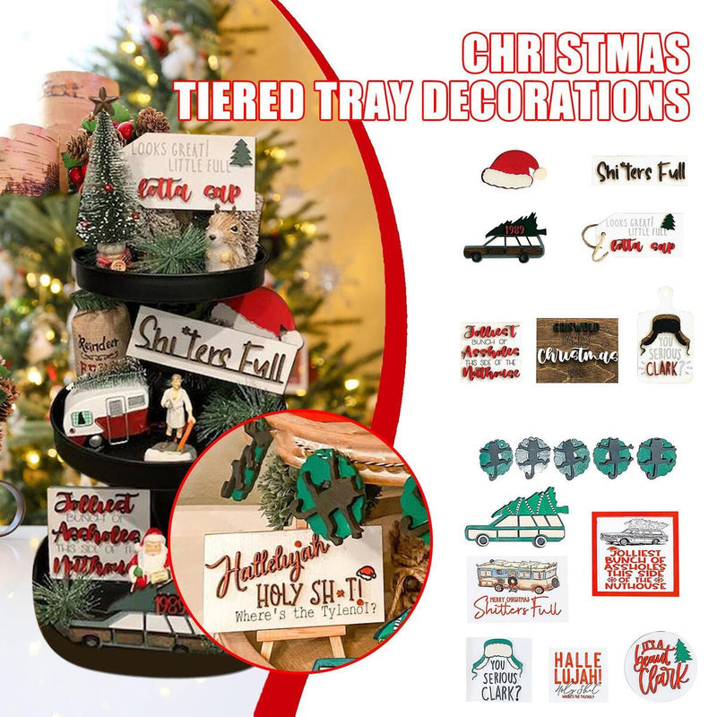 Christmas Sign Wood Table Decoration Farmhouse Tiered Tray Decor Ornament~