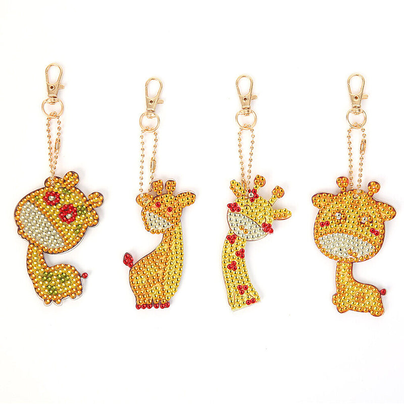 4pcs DIY Diamond Giraffe Keychain Full Special Shaped Drill Painting Kit Newly