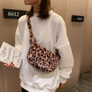 Fashion Leopard Printed Women Shoulder Bag Plush Travel Daily Crossbody Handbag